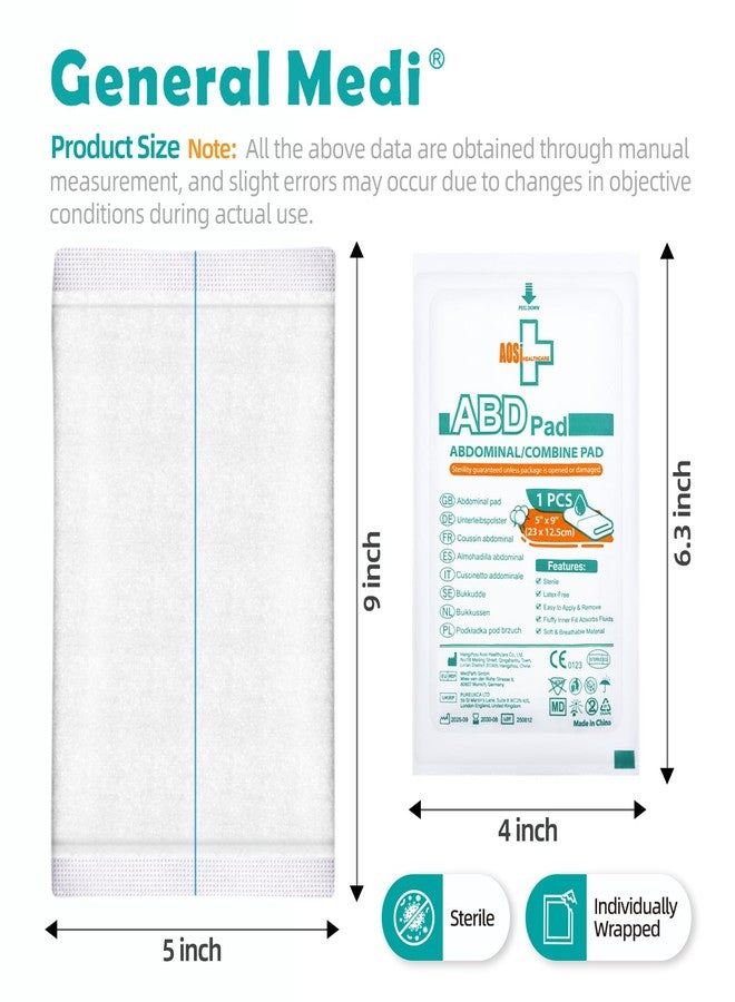 General Medi Sterile Abdominal Combine Pads - 25 Count 5" x 9" Individually Wrapped Absorbent & Thick Pads - Image 2